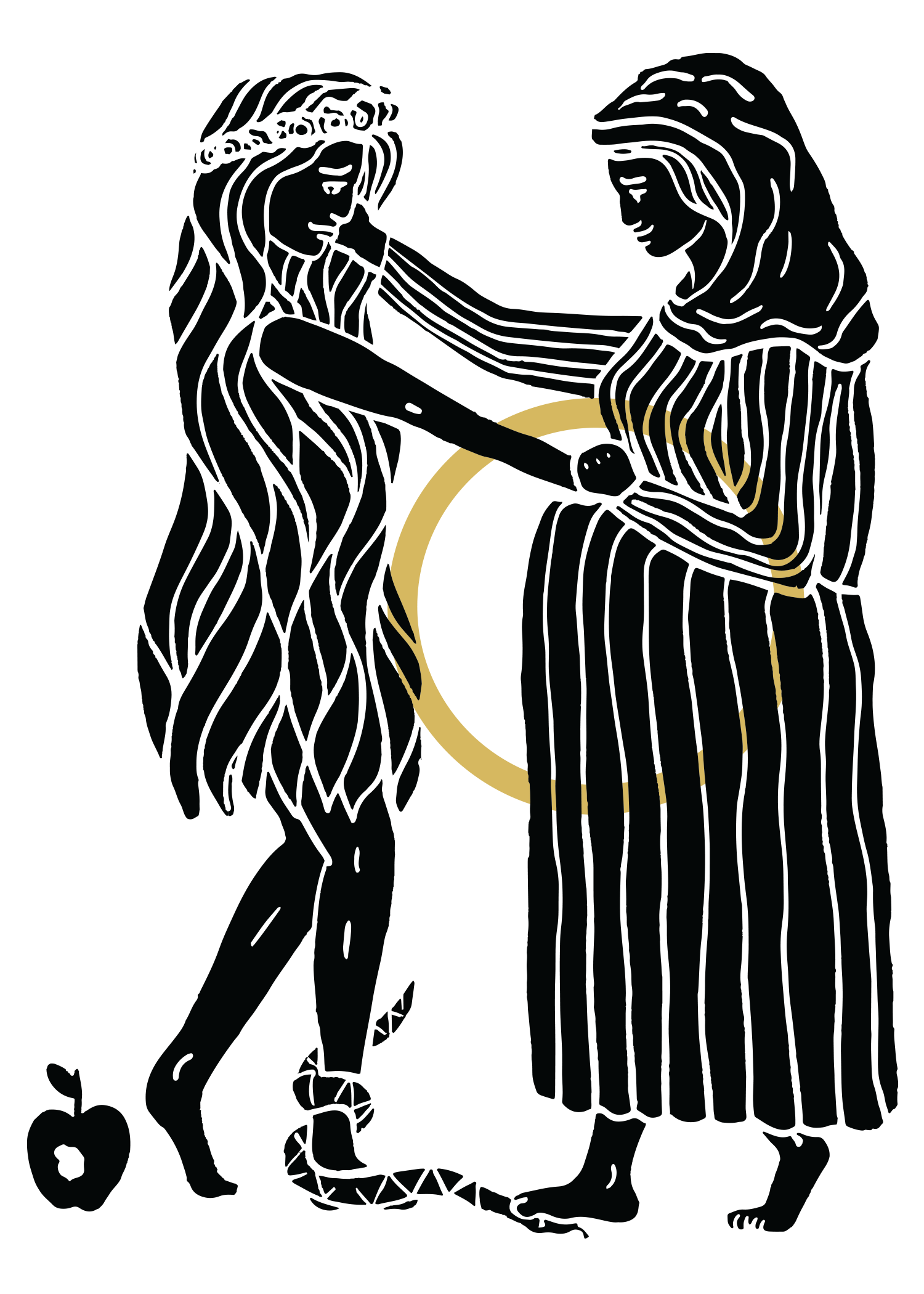 illustration of Eve with her hand on Mary’s belly