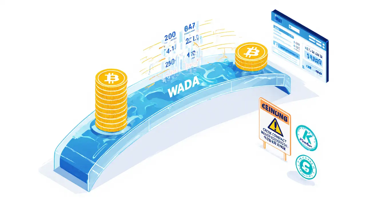 A transparent bridge showing 1:1 ADA to WADA conversion with safety warning icons.