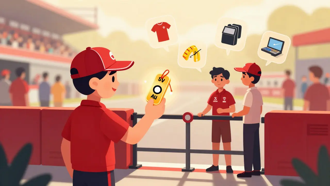 Fan unlocking VIP access to meet Alfa Romeo drivers with glowing token.