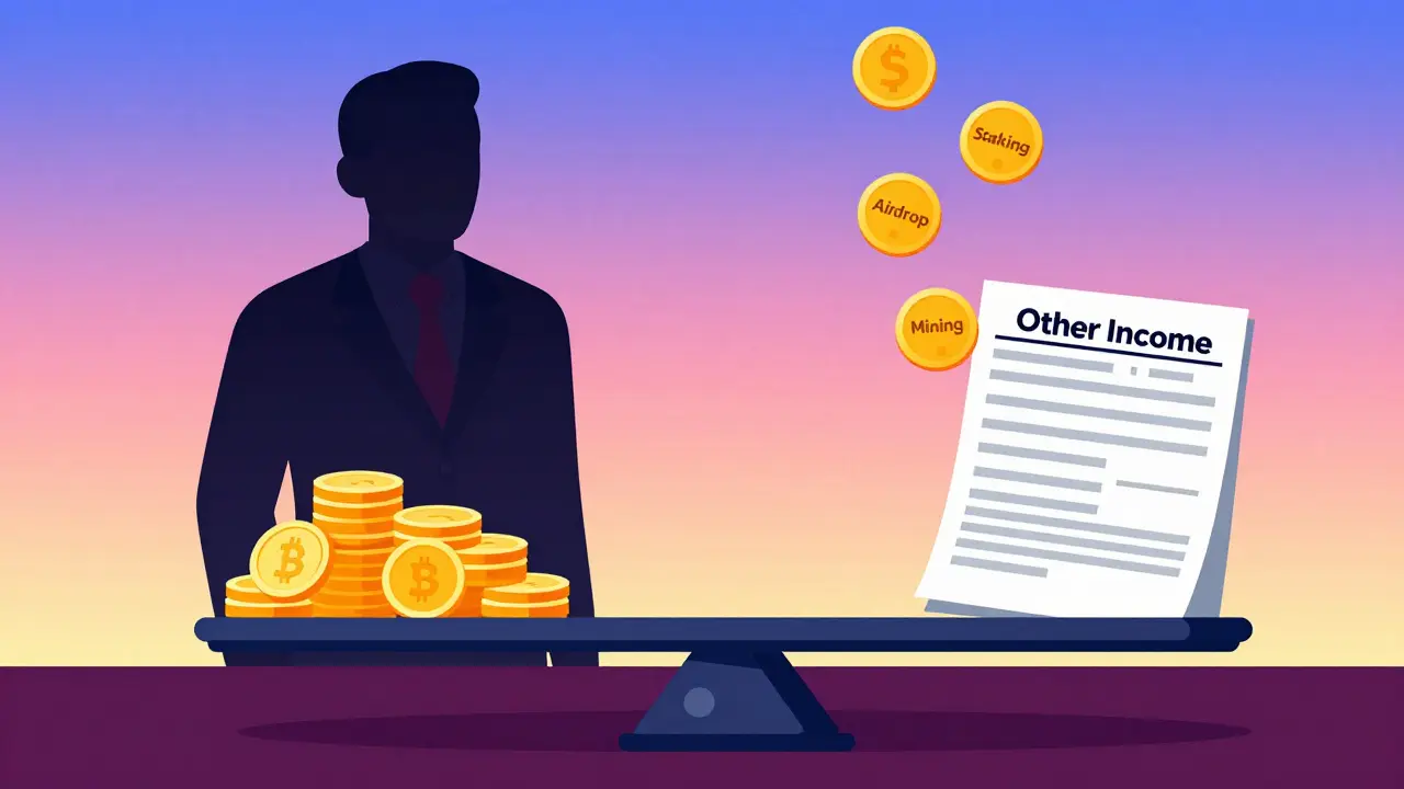 Scale balancing crypto assets against a tax form, symbolizing reporting obligations.