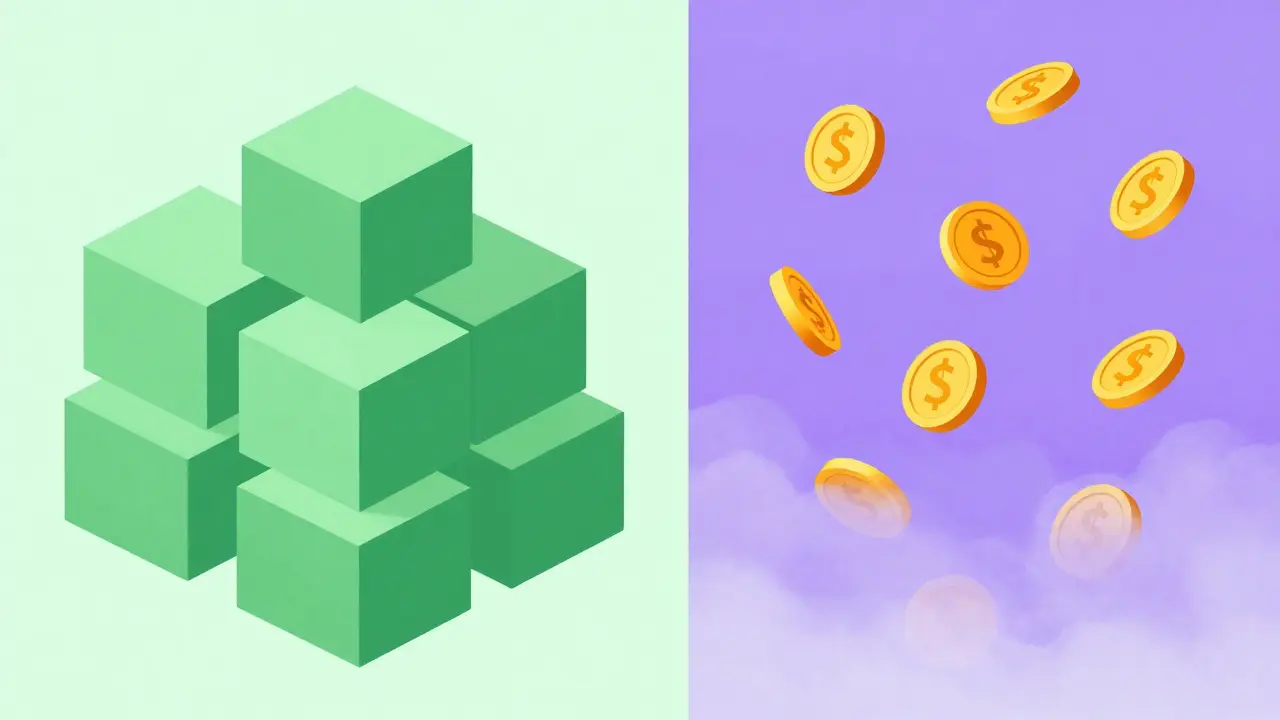 Split illustration showing government blocks and banned coins