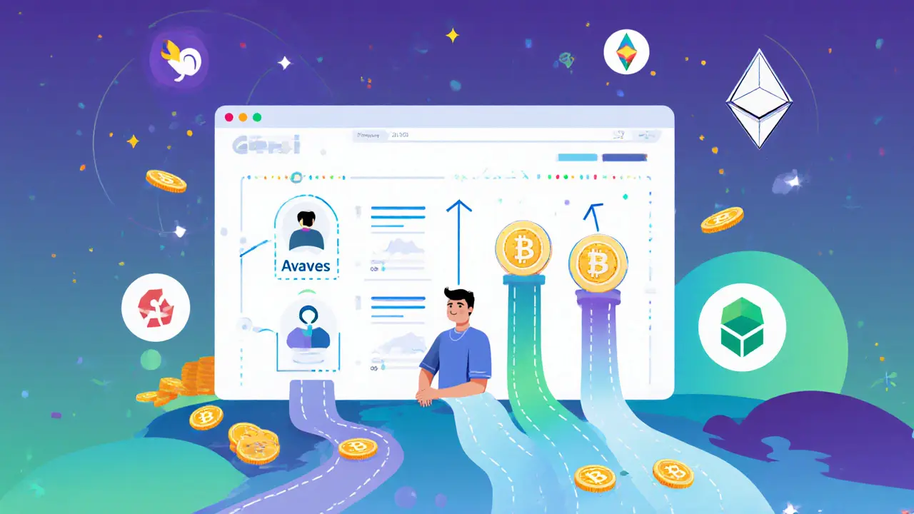 stETH tokens flowing into DeFi protocols like Aave, Curve, and Yearn on a digital dashboard