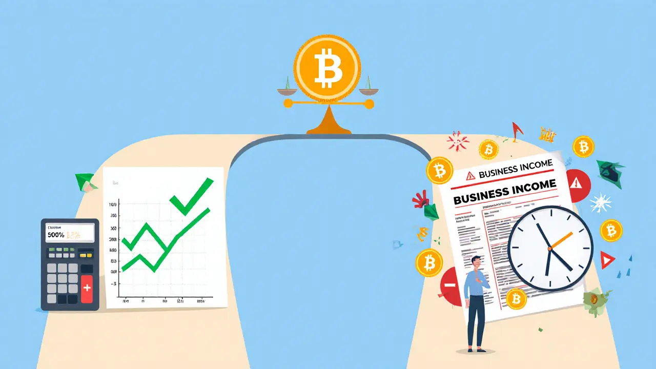 Two paths for crypto taxation: capital gains vs business income illustrated